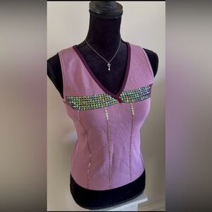 Cable & Gauge Purple Sequin V-Neck Tank Top